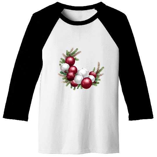 Cranberry and White Christmas Greenery Decor Baseball Tees