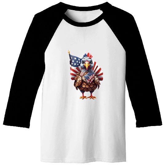 Patriotic Plumes: Thanksgiving Turkey Flag Style Baseball Tees