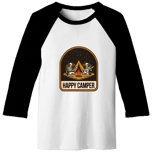 Happy Camper Skeleton Campfire Tent Baseball Tees