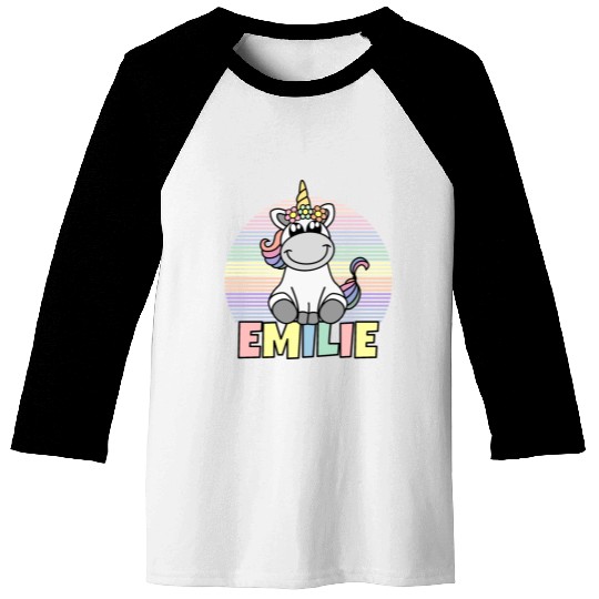 Emilie Name Unicorn Baseball Tees