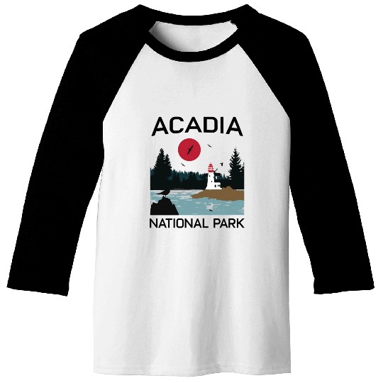 Acadia National Park 80s Maine Mount Island Baseball Tees