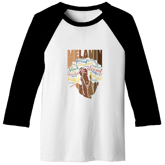 Melanin Powerful Words Afro Black Baseball Tees