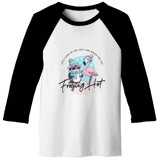Flamingo & Penguin Freezing Hot Christmas Fun Baseball Tees
