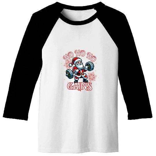 Santa Claus Christmas workout Baseball Tees