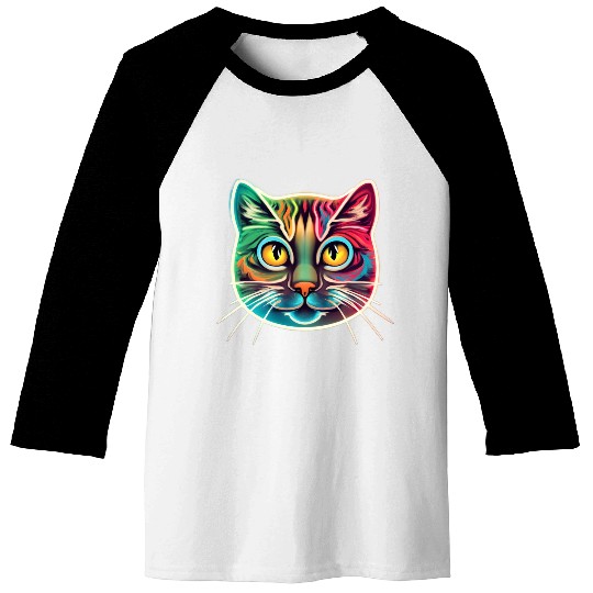cat face neon design Baseball Tees