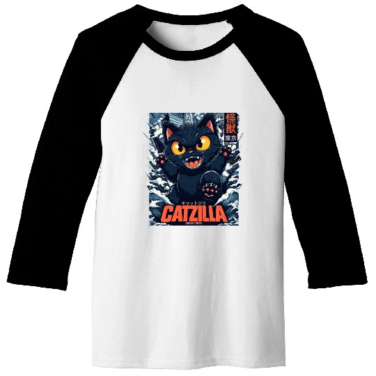Kaiju Catzilla in Japan Tokyo Baseball Tees
