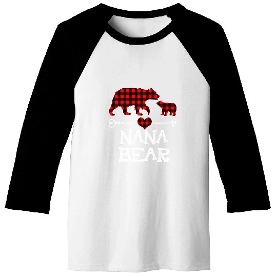Nana Bear Pajama Red Plaid Buffalo Family Baseball Tees