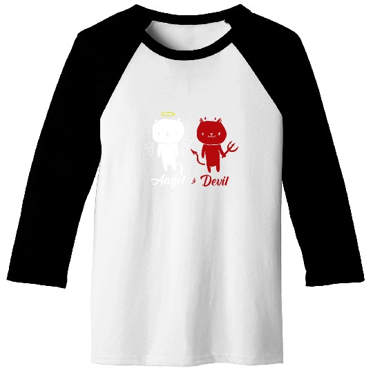 Angel And Devil Cat Baseball Tees