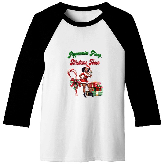 Peppermint Pinup, Mistletoe Tease Baseball Tees
