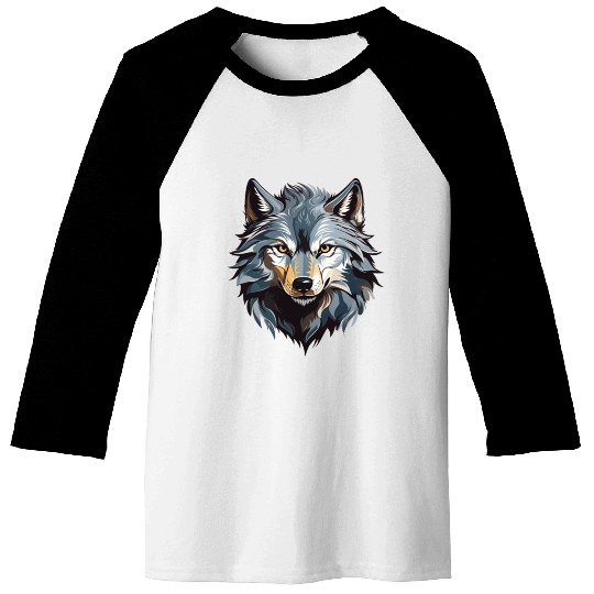 Majestic Wolf Face Illustration Baseball Tees