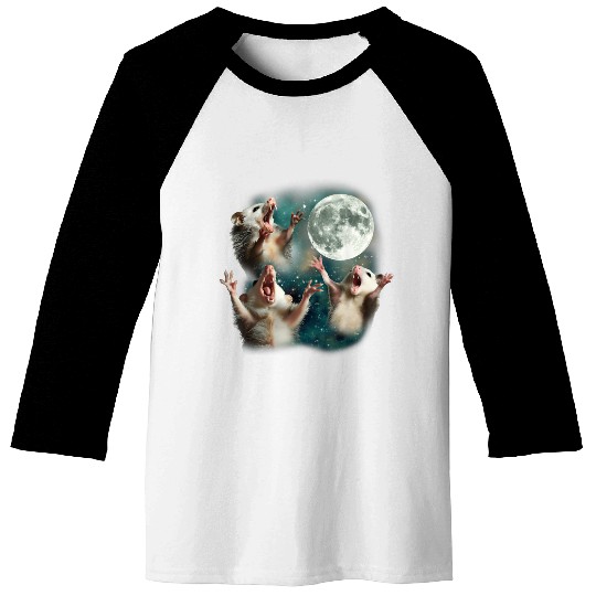 Three Possum Moon 3 Opossum Funny Weird Cursed Mem Baseball Tees
