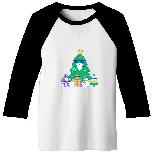 Santa snowman tree funny Christmas day Baseball Tees