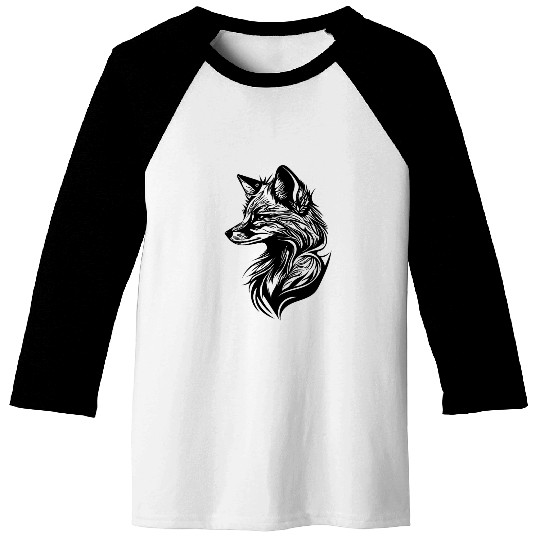 Tattoo Style Fox Portrait In Flowing Lines Baseball Tees