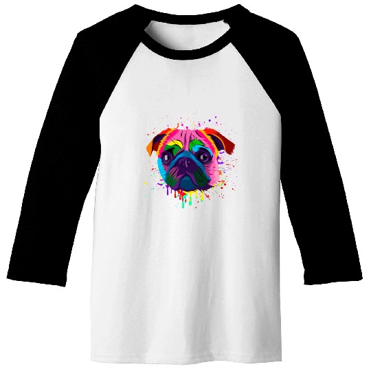 Colorful Pug Head Baseball Tees