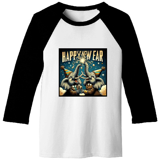 New Year's Eve Elephant Cheers with Champagne Baseball Tees