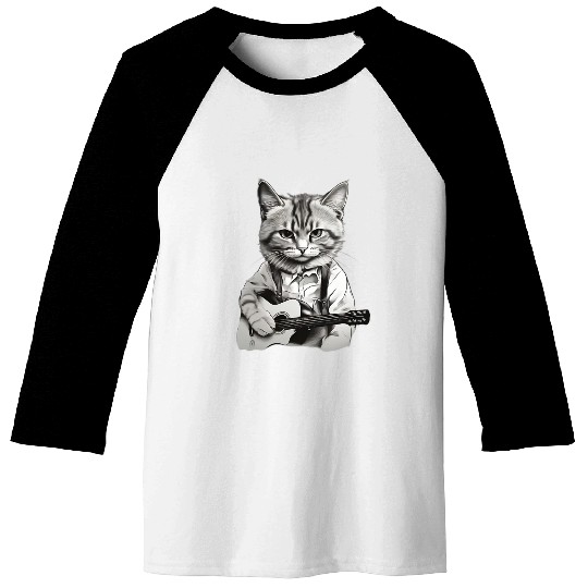 Cat playing guitar - Rock cat Baseball Tees