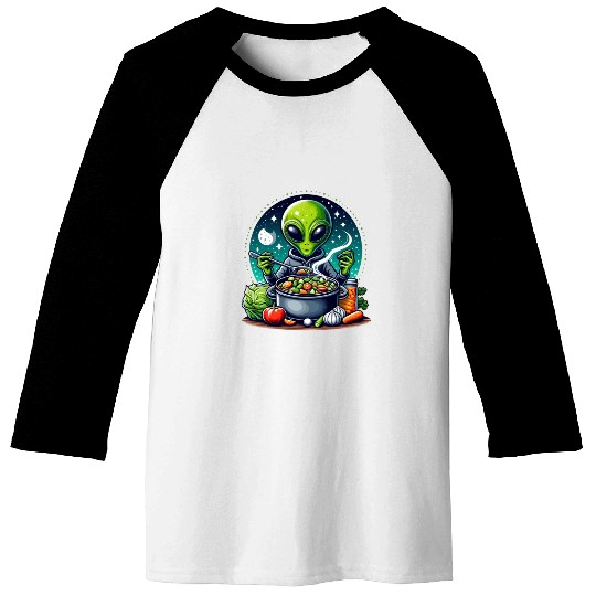 Alien chef cooks vegetable soup Baseball Tees