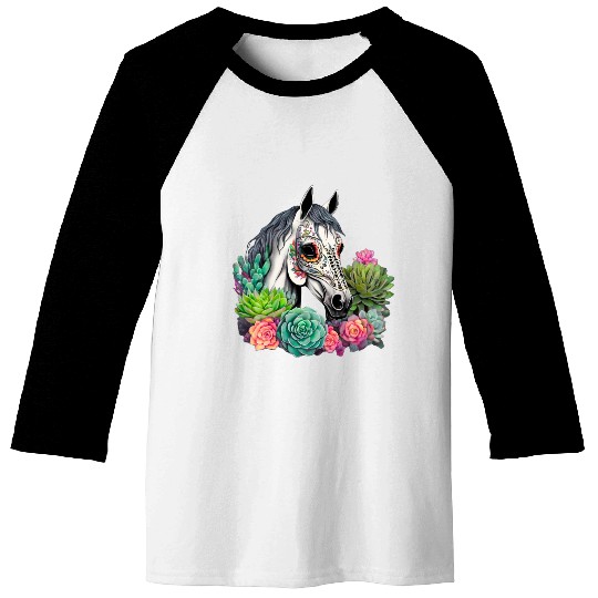 Horse Succulent Sugar Skull Baseball Tees