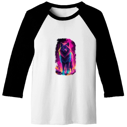 neon wolf Baseball Tees