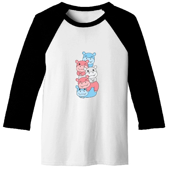 Transgender Flag Pride Lgbtq Cute Hippo Stack Baseball Tees