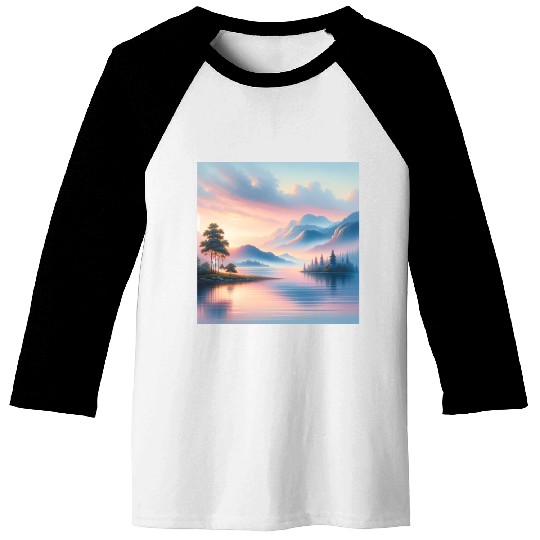 Sunrise Serenity Lakeside Tranquility in Pastel Baseball Tees
