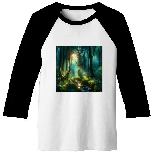 Twilight Enchantment A Mystical Forest Scene Baseball Tees