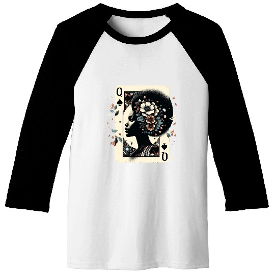 Black Queen Poker Tarot Card African American Baseball Tees