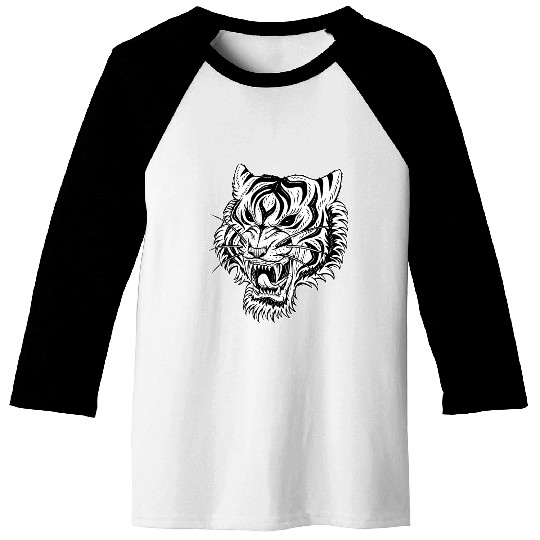 Dark Angry Tiger Sideview Baseball Tees