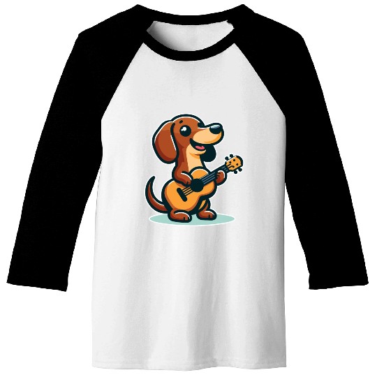 Cute Dachshund playing Guitar Baseball Tees