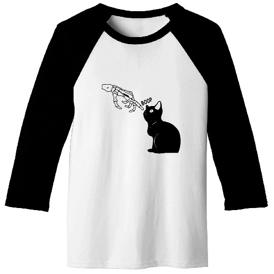 Black Cat Lover Skeleton Hand Boop Baseball Tees