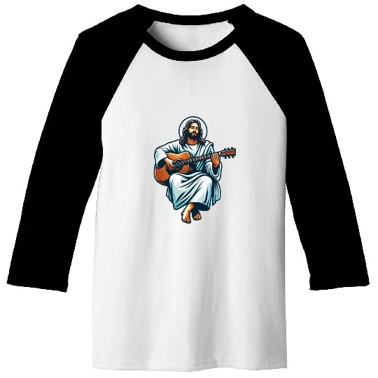 Jesus Playing Guitar Baseball Tees