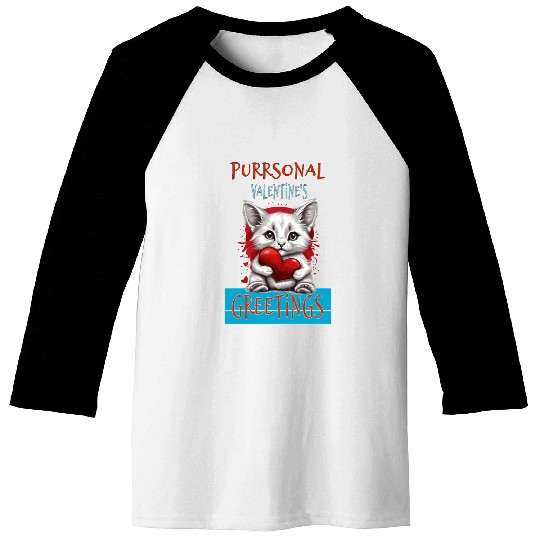 Purrsonal Valentine's Greetings Cute White Cat Baseball Tees
