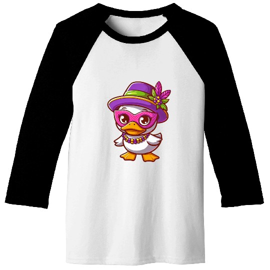 White Mardi Gras Duck with Ornaments Baseball Tees