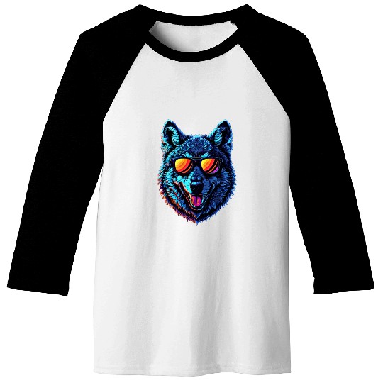 Cool Wolf Face Blue Wolf Wearing Sunglasses Baseball Tees