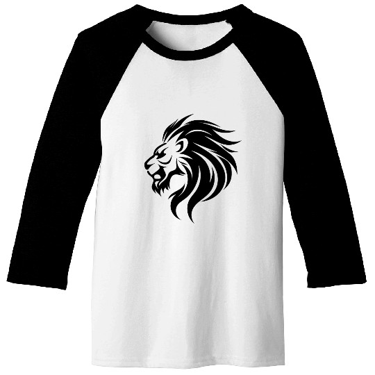 Angry Lion Head Tattoo Style Waving Mane Baseball Tees
