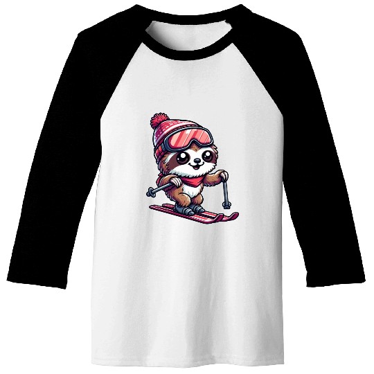Sloth Skier Winter Vacation Fun Baseball Tees