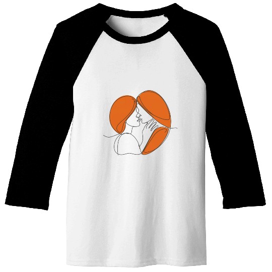 Elegant Lesbian Couple Kissing Line Drawing Baseball Tees