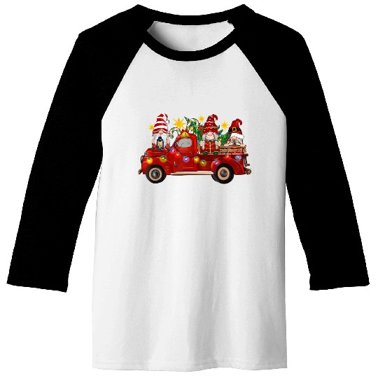 Three Gnomes In Red Truck Baseball Tees