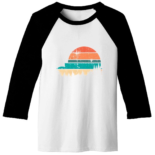 Retro Evergreen Sunset Stepped Circle Design Baseball Tees