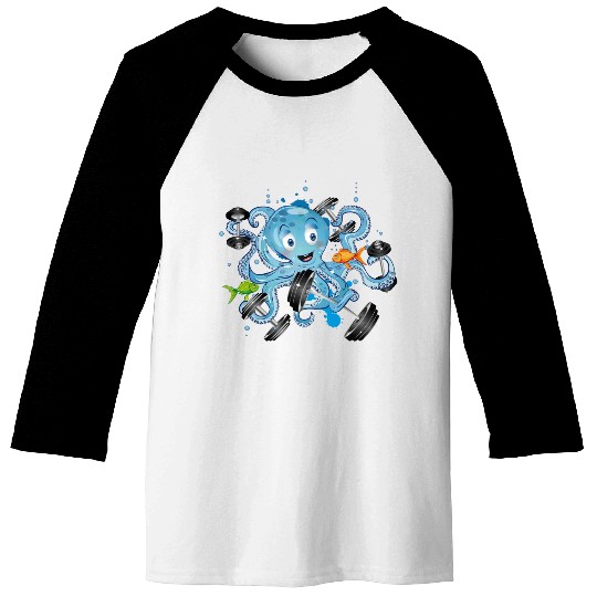 Bodybuilder octopus with dumbbells training Baseball Tees