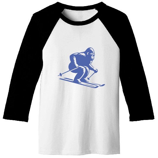 Monkey Gorilla Chimpanzee Ski Silhouette Design Baseball Tees