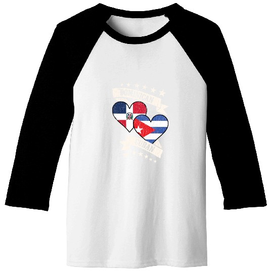 Dominican Cuban Heart Flags Dominican Republic Cub Baseball Tees