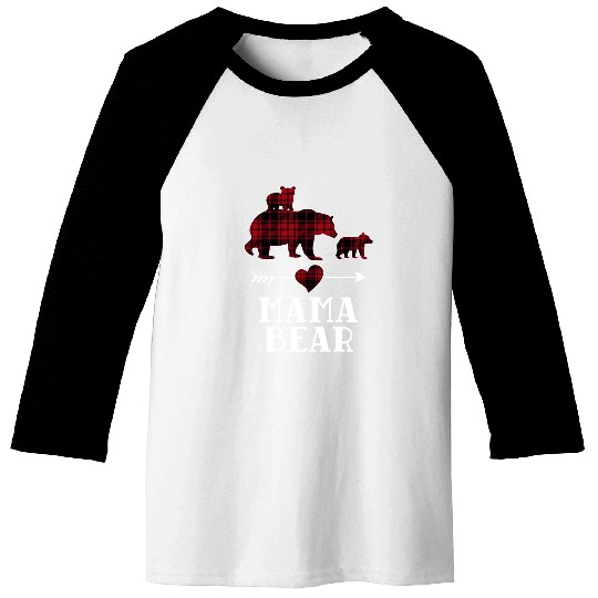 Mama Bear 2 Cubs Baseball Tees Christmas Mama Bear Plaid