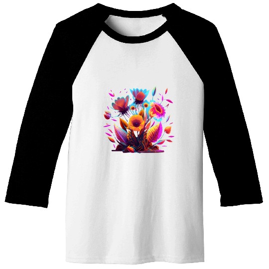 Cyberpunk Neon Glow FlowersDesign Baseball Tees