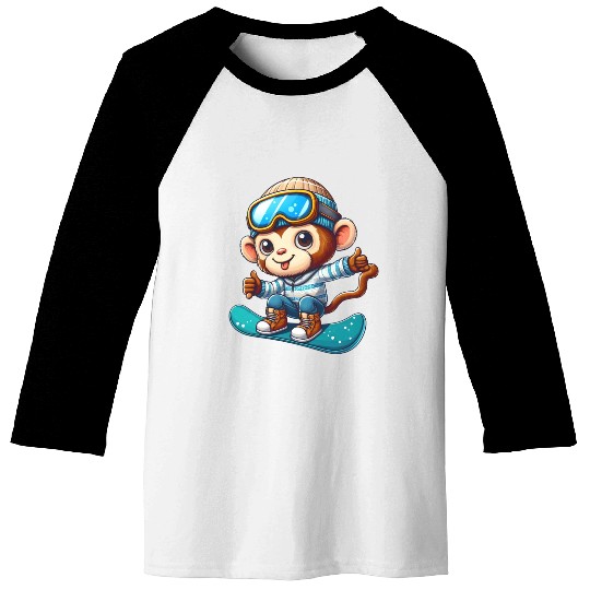 Monkey Chimpanzee Snowboarder Winter Sports Baseball Tees
