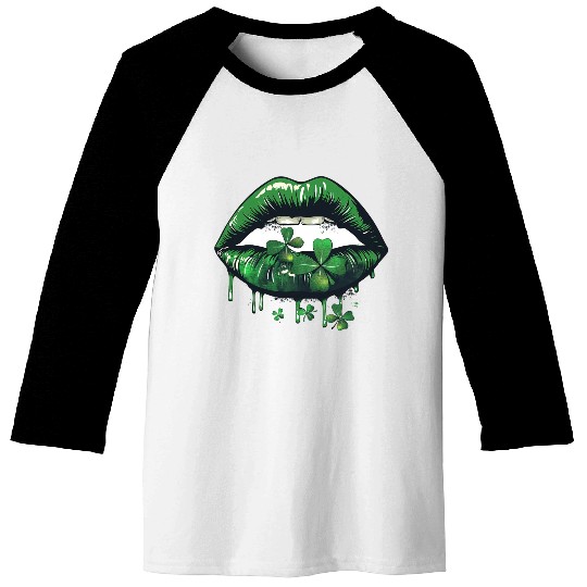 St Patrick Irish Green Lips Baseball Tees