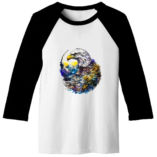 Wilderness Watercolor Forest Moon Eagle Baseball Tees