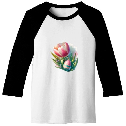 Spring Colorful Tulip With Easter Egg Baseball Tees