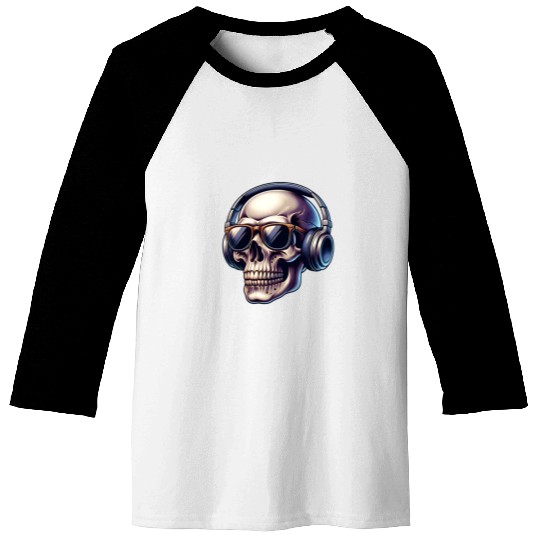 skull wearing headphone Baseball Tees