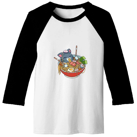 cat eating ramen Baseball Tees